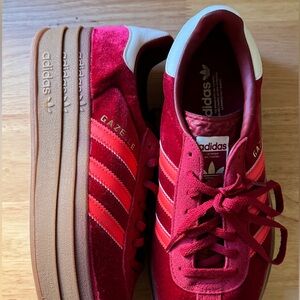 Adidas | burgundy velvet suede gazelles.